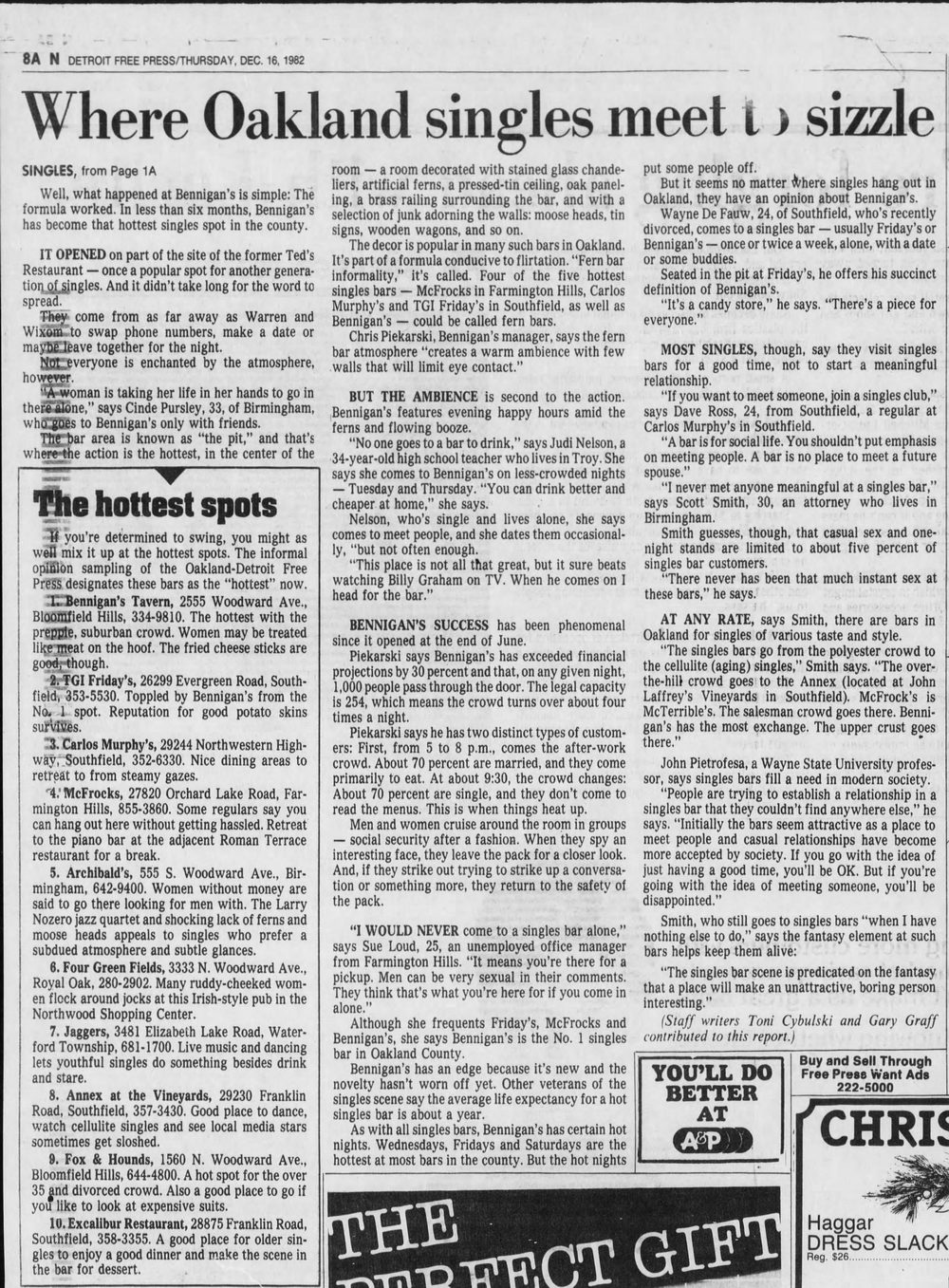 Bennigans - Dec 16 1982 Bennigans Hottest Singles Spot